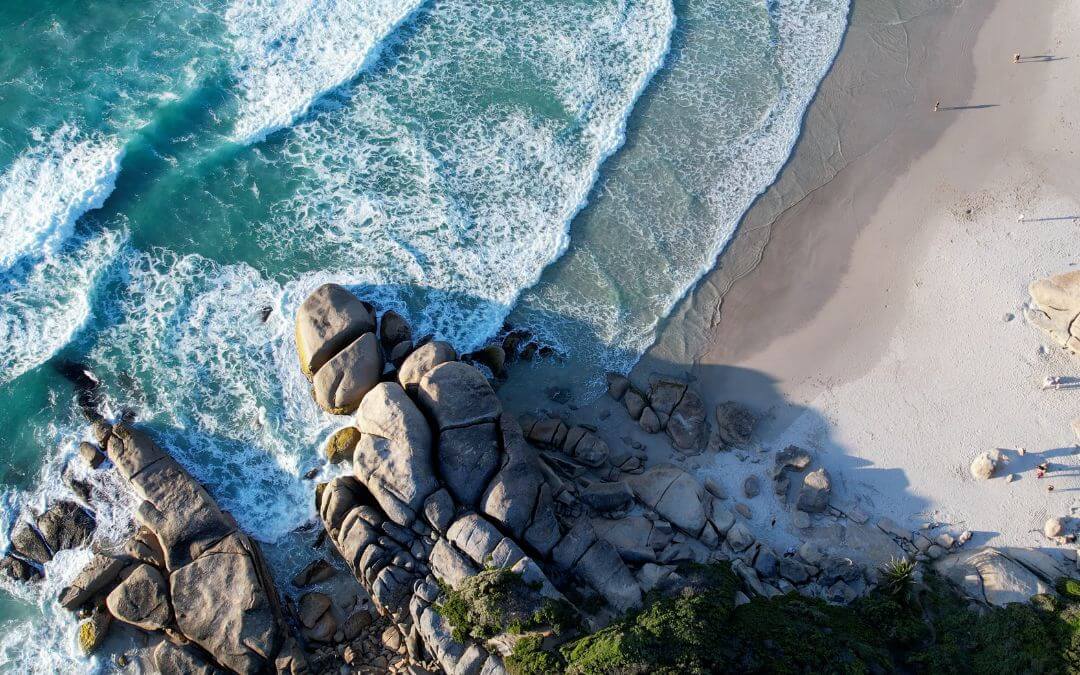 Aerial shot of Camps Bay beach in Cape Town, South Africa
