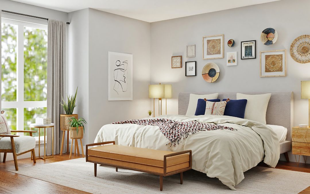 Interior of modern bedroom with neutral design